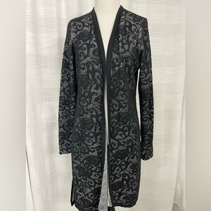 Chico's Black & Silver Metallic Open Front Long Cardigan Size Small